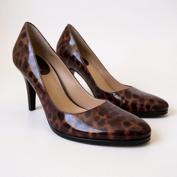Cole Haan Womens Heels Sz 10 AA Brown Black Animal Print Patent Leather Pump - Picture 1 of 10